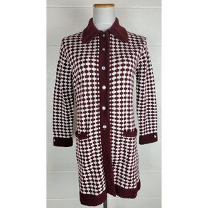 Vintage Sweater‎ Bee Banff Burgundy White Long Cardigan Sweater Acrylic M